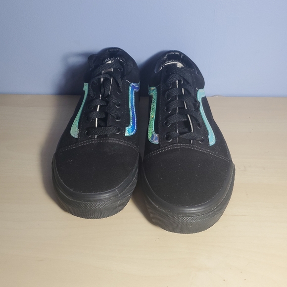 Vans Old Skool Black And shiny Blue Line Woman Size 7.5 new * no box* - Picture 3 of 7
